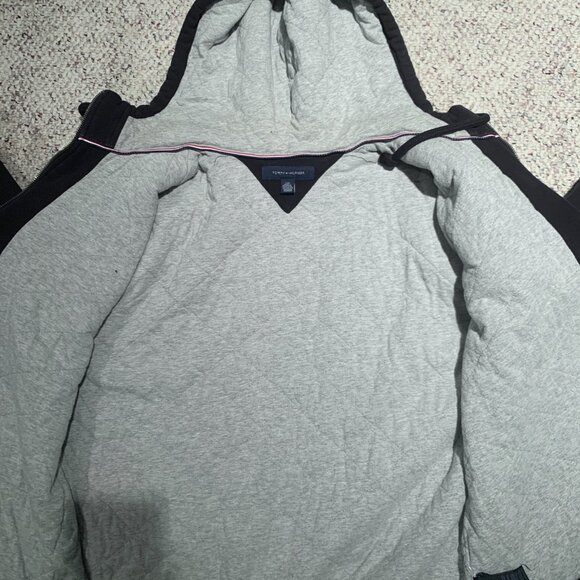 Vintage Insulated Jacket w/ Hood Large Tommy Hilfiger Full Zip Lined Heavy - Picture 9 of 10